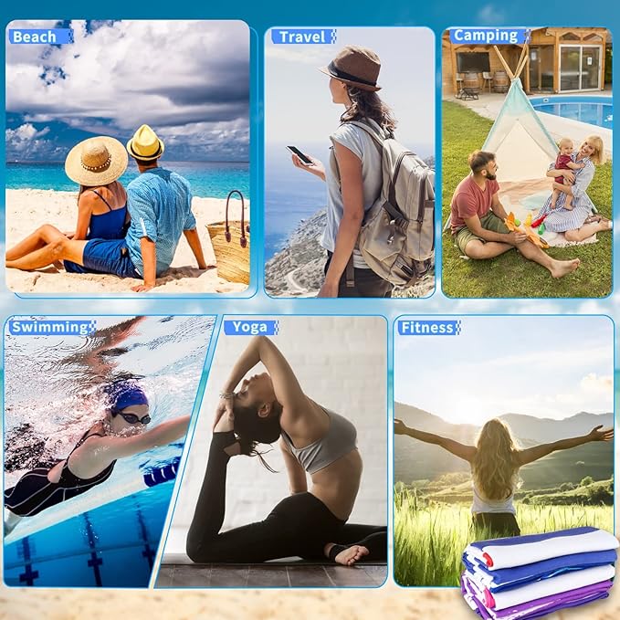 2 Pack Microfiber Oversized Lightweight Beach Towel 71"x32" XL Extra Large Thin Sand Free Towels Travel Swim Pool Yoga Gym Camping for Adults Women Men Beach Essentials Accessories Vacation Gift