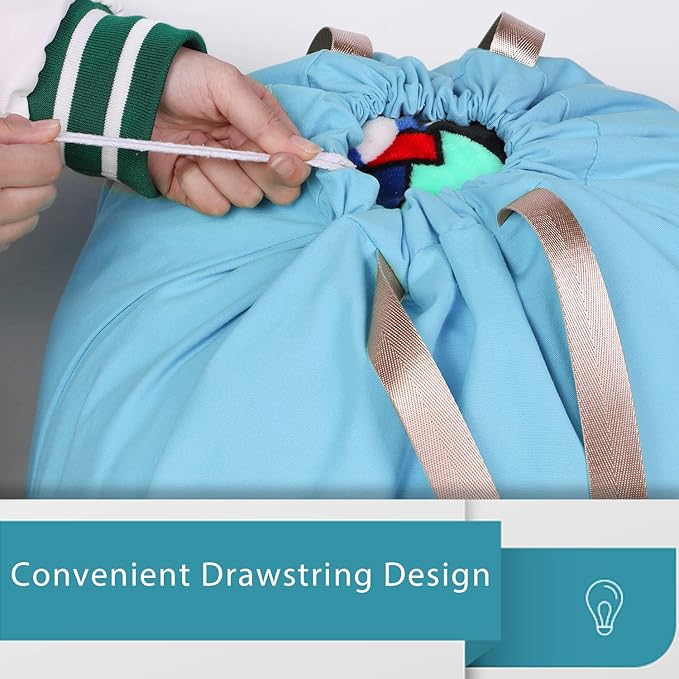 LOLOMLO Extra Large Canvas Laundry Bags with Handles & Drawstring Closure, Heavy Duty Tears Resistant Clothes Storage Travel Bags,25.5"x34",Sky Blue