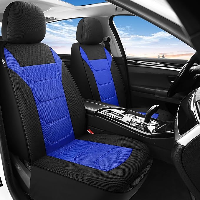 Pariiaotin 3D Air Mesh Car Seat Cover Front Sets Washable and Breathable Premium Cloth Automotive Vehicle Seat Covers for Cars Interior, Universal Fit for Most Cars, Sedan, Truck, SUV(Black/Blue)