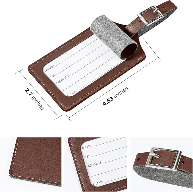 Travelambo 8 Pack Luggage Tags Faux Leather for Suitcases Travel Bag Labels Travel Accessories Essential with Protection Cover ID (Brown)