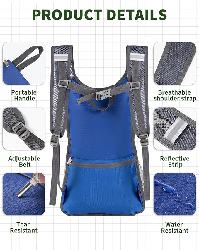 15L Lightweight Packable Hiking Backpack Water Resistant Foldable Daypack for Hiking Travel Cycling Outdoor Sports