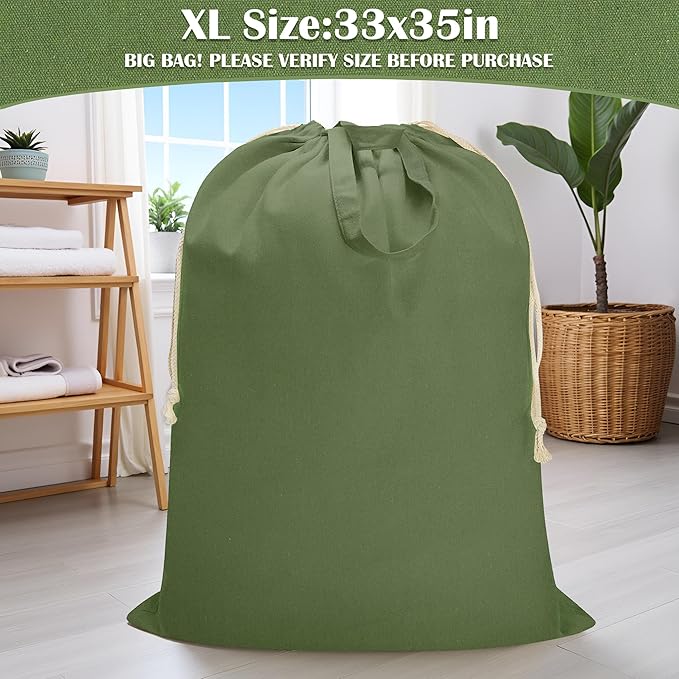 Canvas Laundry Bag 33"x 35", Thick Cotton Laundry Bag with Handles & Drawstring, Extra Large Heavy Duty Washable Basket Liner Hamper Liner Canvas Storage Sack (XL ArmyGreen)