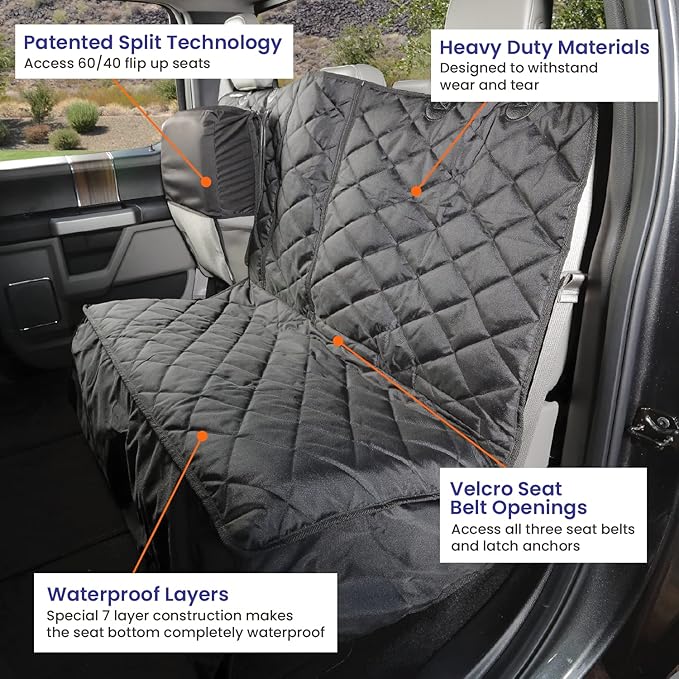 4Knines Bench Seat Covers for Trucks with Dog Hammock - Rear Seat Protector for Dogs Fits Full Size Crew Cab with Split Bench Seats - Waterproof, Heavy-Duty Dog Seat Cover (Driver Side, Grey)