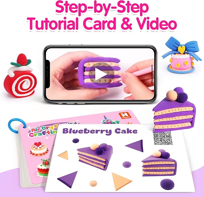 Air Dry Clay for Kids, 12 Boxes Modeling Clay Kit, DIY Molding Clay with Sculpting Tools and Tutorial, Ultra Light, Safe & Non-Toxic, Arts and Crafts Toys Birthday Christmas Gifts for Boys Girls