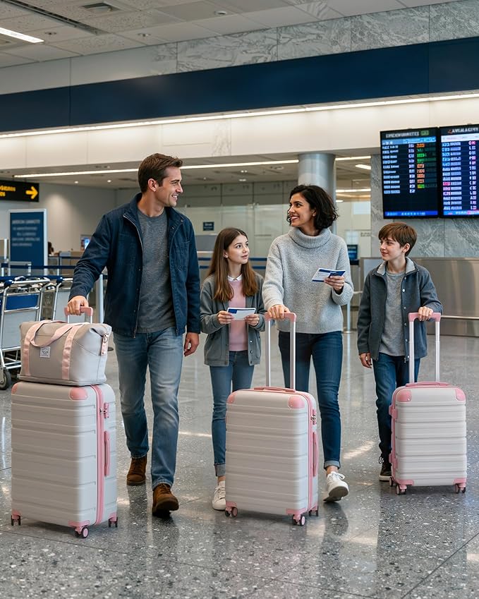 TAKUMI Luggage Sets 5 Piece Lightweight Carry On luggage with Duffel Bag ABS+PC Hardshell Suitcases with YKK zippers Double Spinner Wheels Travel Luggage with TSA Lock(GREY PINK, 5 PIECE SET)