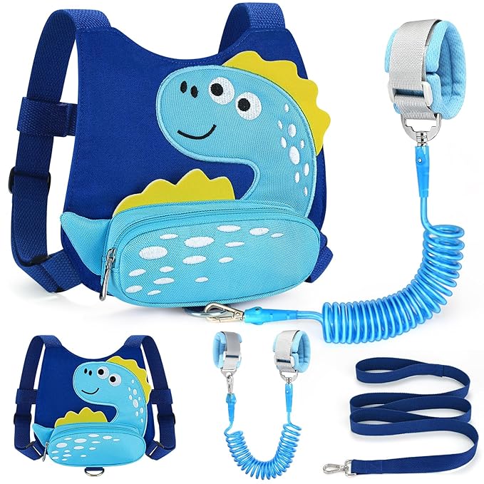 Accmor Toddler Harness Leash with Anti Lost Wrist Link, Cute Dinosaur Kids Walking Restraint Belt, Keep Child Close Hand Strap Tether for Baby Boys Girls Outdoor Travel
