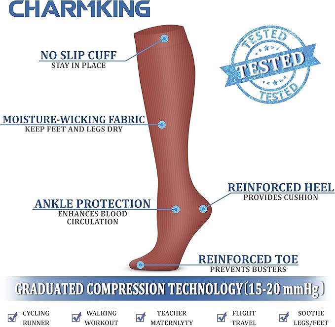 CHARMKING Compression Socks for Women and Men Circulation 4 Pairs 15-20 mmHg Best Support for Athletic Running Cycling