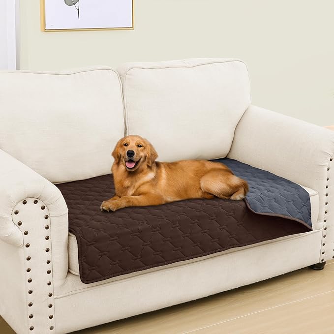 Smiry Waterproof Dog Bed Cover Blanket, Soft Reversible Pet Blanket, Washable Leakproof Cats Dogs Couch Cover for Sofa, Couch, Furniture, Plaid (30x53 Inch, Chocolate/Dark Grey)