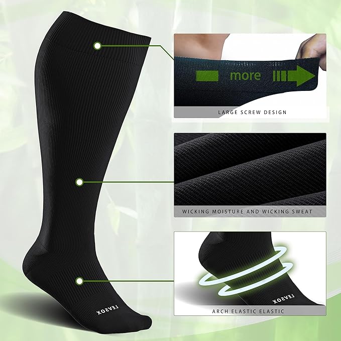 LEVSOX Wide Calf Compression Socks for Women&Men Plus Size 15-20mmHg Knee High Large Support Stockings for Circulation