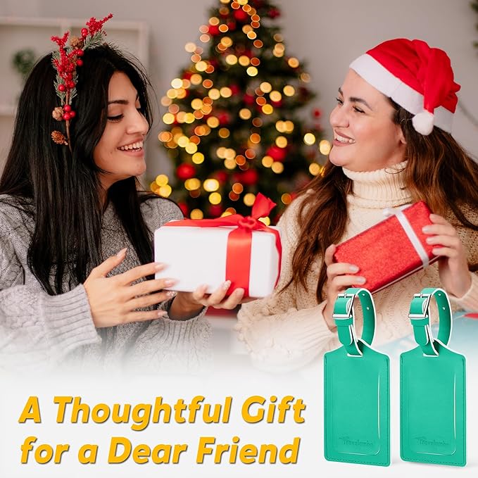 Travelambo 8 Pack Luggage Tags Faux Leather for Suitcases Travel Bag Labels Travel Accessories Essential with Protection Cover ID (Blooming Green)