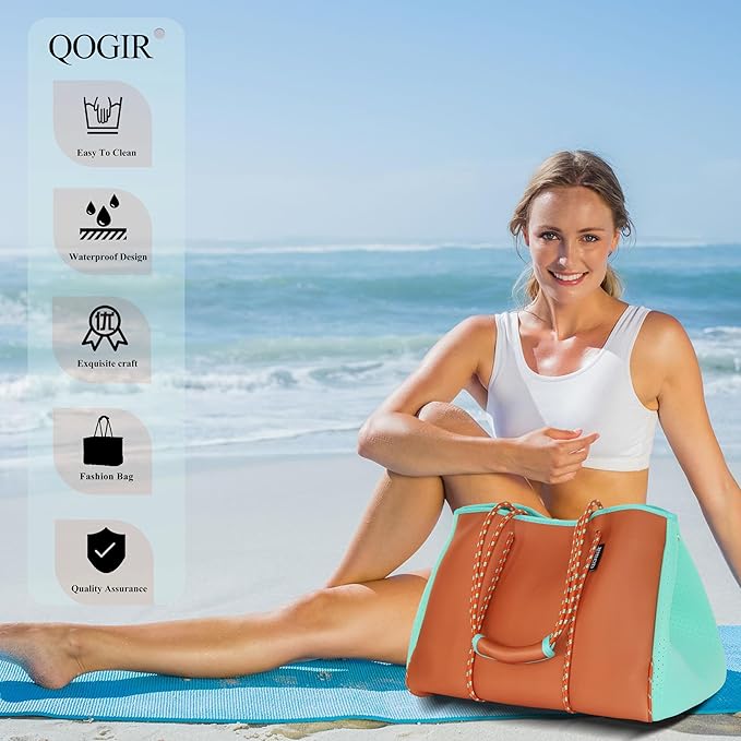 QOGiR Neoprene Multipurpose Beach Bag Tote with Inner Zipper Pocket … … … …
