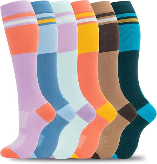 fenglaoda Compression Socks for Women Men Support Circulation 6 Pairs Socks For Nurse, Travel, Flight