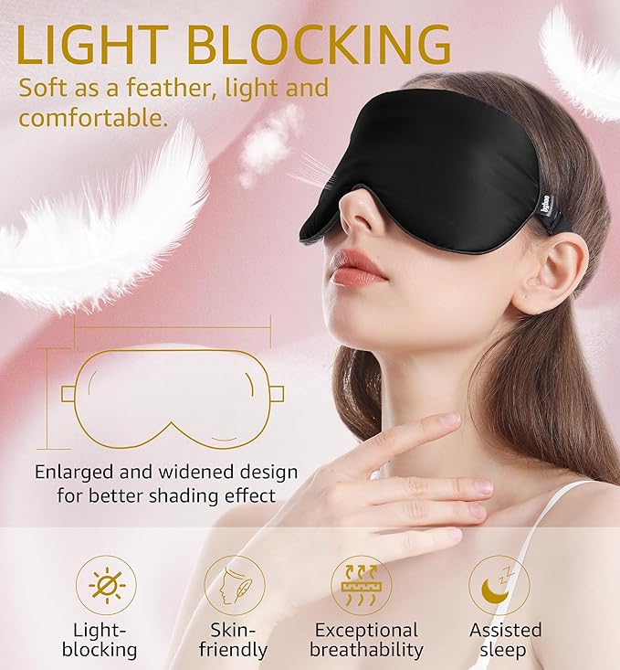 Luxury Pure Silk Sleep Mask | 100% Natural Mulberry Silk | Double-Sided Softness | Adjustable Strap & Full Light Blocking | Perfect for Travel, Office Naps & Nighttime Sleep (Black)