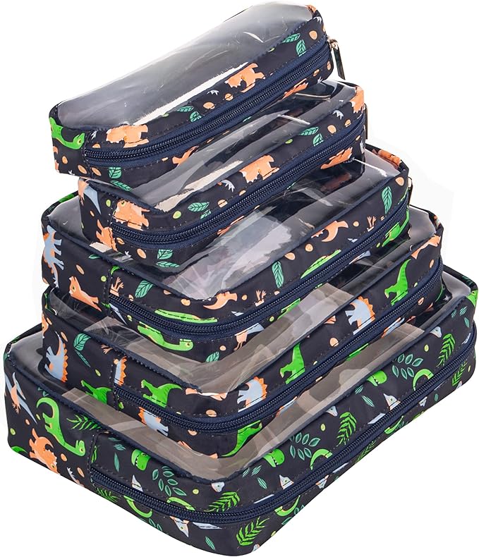 TSA Approved 5-Piece Diaper Bag Organizer Pouch Set Clear Waterproof TPU Kids Toiletry Storage Set Travel Packing Clutch Cube Bags for Baby Nursing