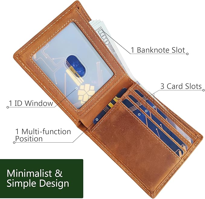 LnxLtw Men's Wallets Leather RFID Blocking Ultra-Thin Bifold | Minimalist Front Pocket Travel Wallet for Men with Card Holder & Money Slot – Yellowish Brown