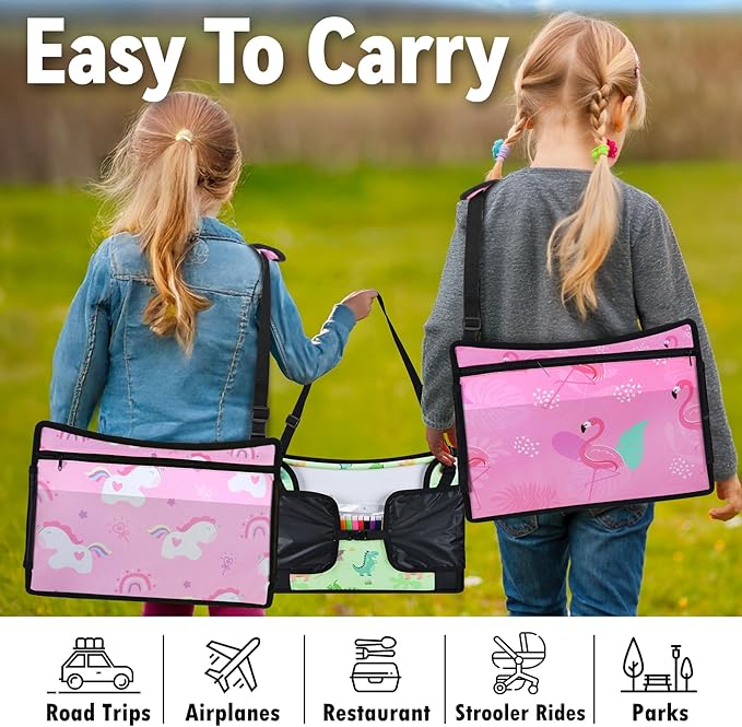 WENRENER 3PCS Kids Travel Tray for Airplane - Toddler Car Seat Table Tray, Road Trip Essentials for Boys & Girls, Carseat Lap Desk for Kids Road Trip Activities