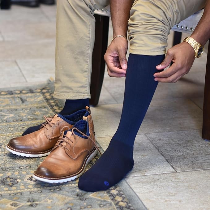 Medical Grade Compression Socks for Men & Women 15-20 mmHg by OrthoSleeve (Navy, Large)