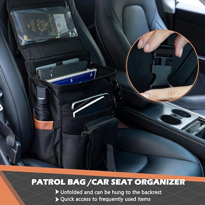 Car Seat Organizer with Lid and Laptop Compartment (Fits 15.6"), Front Seat Passenger Organizer with Adjustable Strap, Multiple Pockets, Portable Office Bag, Water-Resistant 1200D Polyester