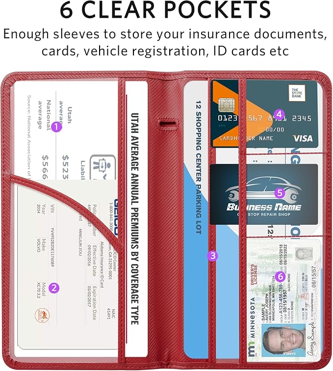 CoBak Car Registration and Insurance Holder - Vehicle Glove Box Car Organizer,Auto Truck Comparment Accessories Case with Magnetic Closure for Driver License,Cards, Carbon Red