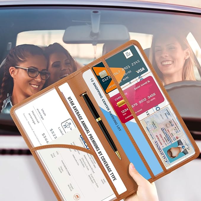 CoBak Car Registration and Insurance Holder - Vehicle Glove Box Car Organizer,Auto Truck Comparment Accessories Case with Magnetic Closure for Driver License,Cards