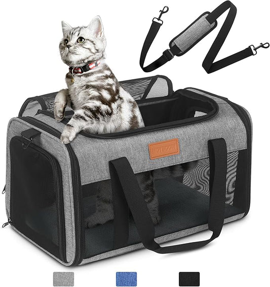 PETUX TSA Approved Pet Carrier in Cabin - 17"x11"x9.5", Underseat, Soft Sided Cat Carriers with Safety Zippers and Anti-Scratch Mesh for Small Cat up to 12 lb, Ideal for Travel and Vet Visit, Grey