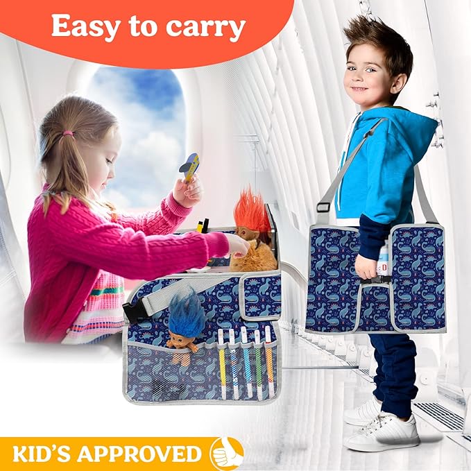 PILLANI Kids Travel Tray for Car - Car Seat Tray for Kids Travel, Road Trip Essentials Must Haves - Carseat Table Roadtrip Activities - Toddler Lap Desk Organizer for Airplane - Kids Travel Essentials
