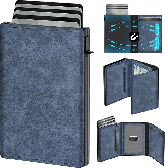 GAOCHALE Wallet for Men Pop up Card Holder, Smart, Slim, Minimalist Design for Front Pocket, Premium RFID Blocking, 10-14 Card Capacity | ID Window | Cash Slot(Gradient Blue)