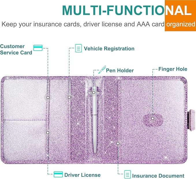 Car Registration and Insurance Holder, Vehicle Glove Box Car Organizer with Magnetic Closure, Auto Truck Comparment Accessories Case for Cards, Essential Document and Driver License