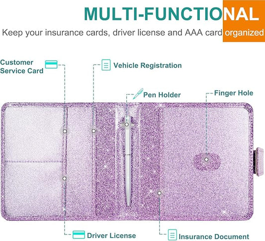 Car Registration and Insurance Holder, Vehicle Glove Box Car Organizer with Magnetic Closure, Auto Truck Comparment Accessories Case for Cards, Essential Document and Driver License