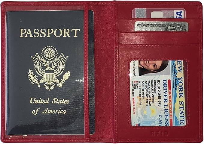 Personalized Monogrammed Red Leather RFID Passport Wallet and Luggage Tag