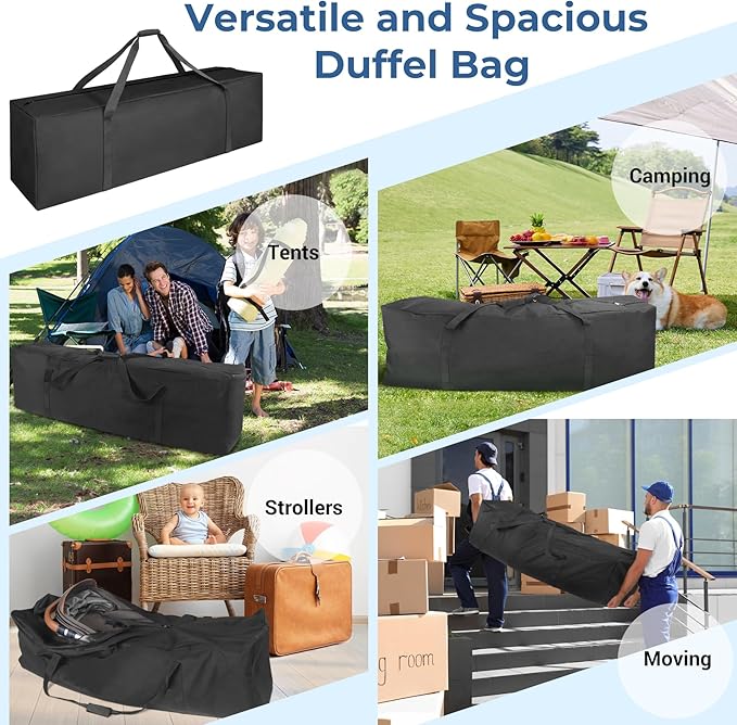 COOLBEBE 52" Sports Duffle Bag - 160L Extra Large Travel Duffel Luggage Bag with Upgrade 2-way Lockable Zippers, Sturdy & Water Resistant Long Duffle Bag for Camping Moving (Black 52inch)