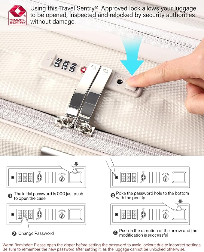 Hanke 24 Inch Expandable Luggage Top Opening Checked Bag Luggage Hard Shell Suitcases with Wheels Lightweight Travel Luggage Medium Suitcase with Lock for Woman Men-Ivory White