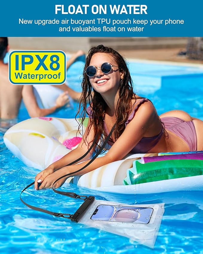 Large Waterproof Phone Pouch Universal Phone Waterproof Case for iPhone 15 14 13 12 Pro Max Galaxy S22 S21 IPX8 Water Proof Dry Bag with Wide Lanyard Large Capacity Waterproof Bag for Swimming