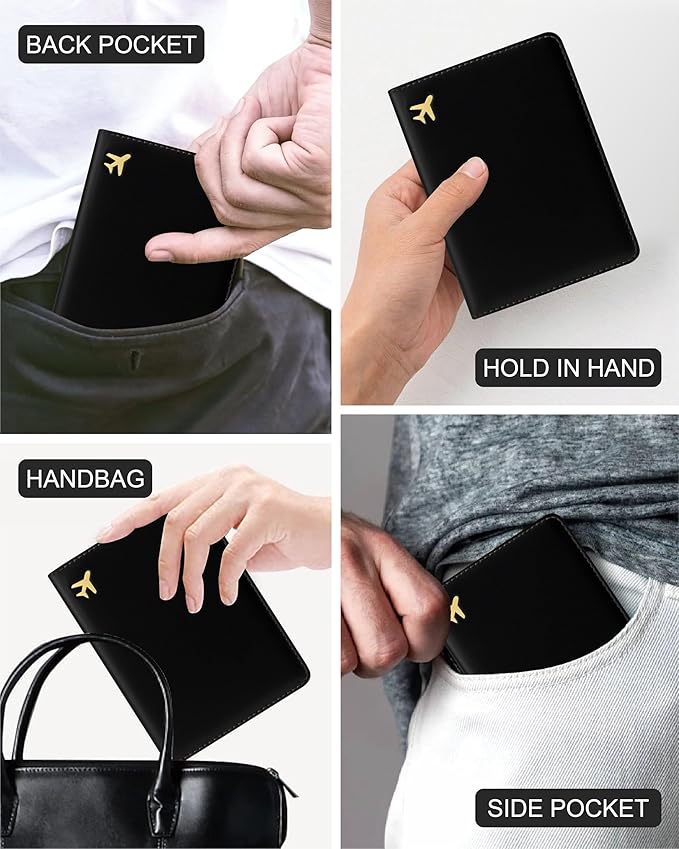 PU Leather Passport Holder Covers Case, Waterproof Rfid Blocking Travel Wallet Passport Holder(Black)