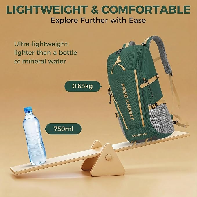 Bseash 45L Waterproof Hiking Camping Backpack with Rain Cover, Outdoor Sport Travel Bag Daypack for Climbing Skiing Cycling (Green)