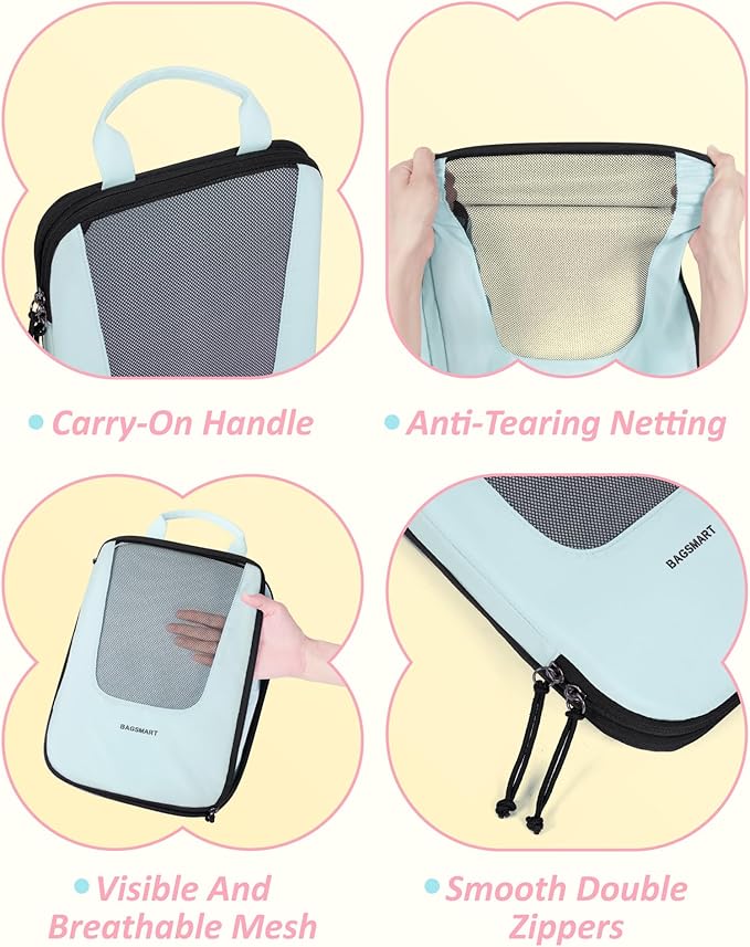 BAGSMART Compression Packing Cubes for Travel, 6 Set/5 Set/4 Set, Compression Suitcase Organizer Bags Set for Suitcases Travel Essentials, Lightweight Packing Organizers