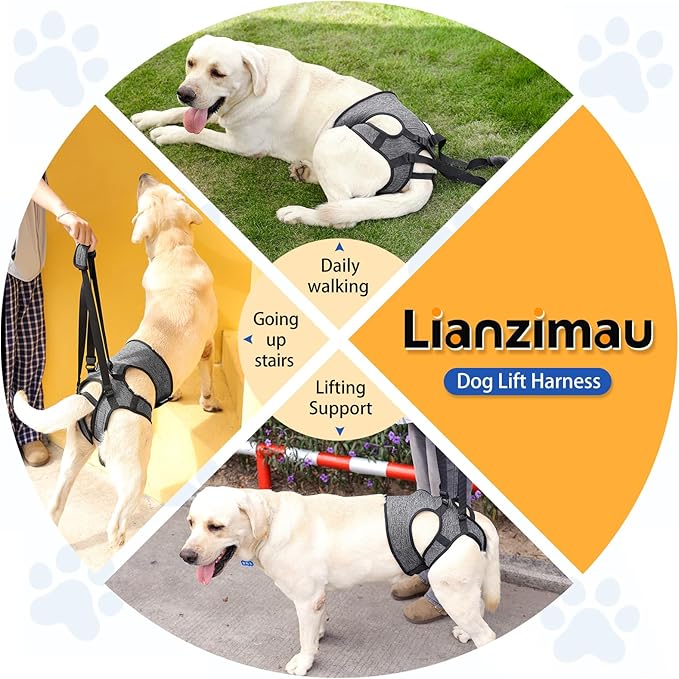 LIANZIMAU Dog Sling for Large Dogs Adjustable Hind Leg Support Lift Harness Help em up Harness Senior Canine Mobility Aid Carrier for Back Legs Walking Rehabilitation