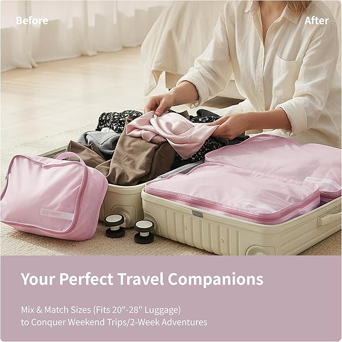 Cipway 5 Set Packing Cubes for Travel Suitcase Organizer for Accessories Luggage Carry On Suitcase Lightweight Mauve Pink