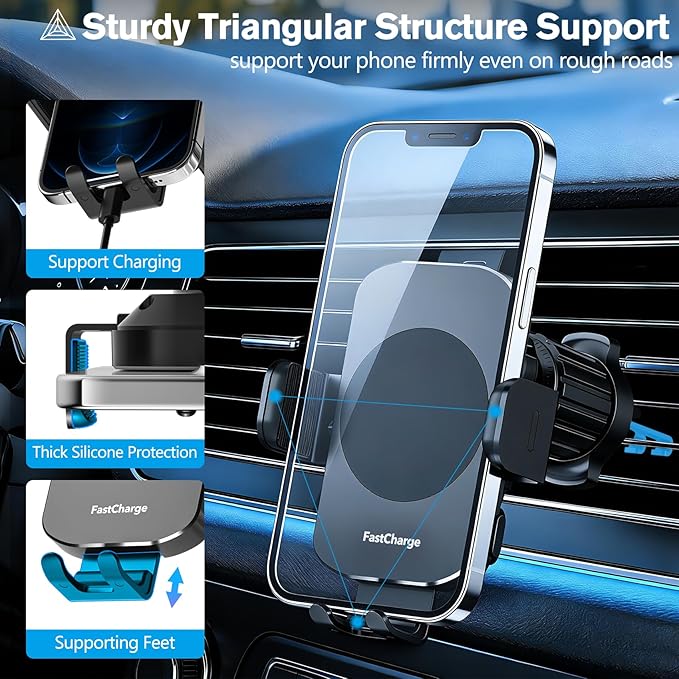 Car Phone Holder, MOYAC Wireless Auto-Clamping Car Mount with Metal Hook Clip, 360° Rotation, One Button Quick Release, Air Vent Cell Phone Car Mount for iPhone/Galaxy/Google/LG and All Smartphone,15W