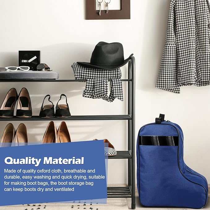2 Pcs Boot Bags for Cowboy Boots Portable Storage Bag for Travel Long Tube Shoes Bags Men Tall Shoe with Handle for Home Travel (Dark Blue)