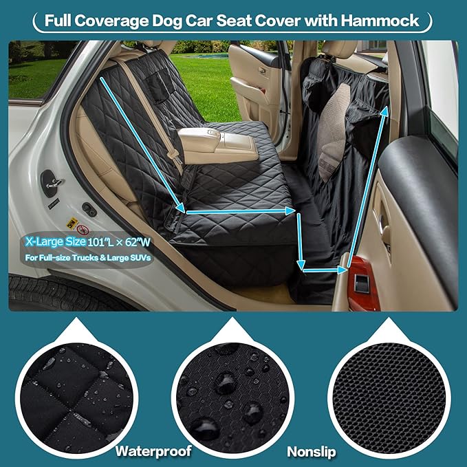 Car Seat Cover for Dogs - All Covered Back Bench Cover with Mesh Window - Hammock Combination - Detachable - Suitable for Most Vehicles (Black, X-Large)