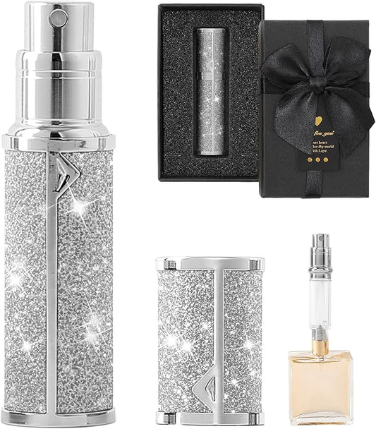 Travel Perfume Bottle Refillable, Sparkle Perfume Atomizer Leak-Proof Portable 5ML Mini Empty Atomizer Sprayer Bottle for Traveling and Outgoing (Silver, 5ML)