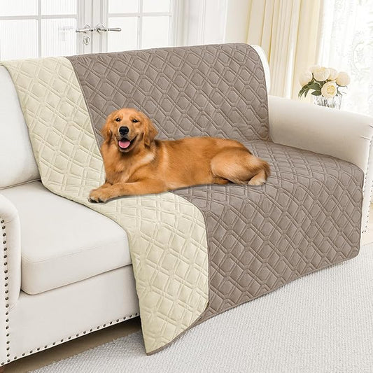 Smiry Waterproof Dog Blanket, 52x82 Inch Soft Pet Bed Cover Reversible, Washable Sofa Couch Furniture Protector for Small Medium Large Dog Puppy Cat, Geometric, Taupe/Beige