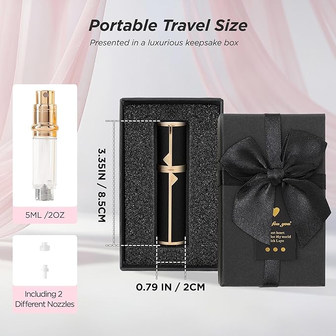 Travel Perfume Bottle Refillable, Sparkle Perfume Atomizer Leak-Proof Portable 5ML Mini Empty Atomizer Sprayer Bottle for Traveling and Outgoing (Jet black- Leather style, 5ML)