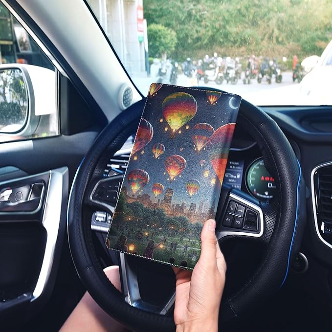 linqin Car Registration and Insurance Card Holder, Hot Air Balloon Glove Box Organizer Card Document Wallet