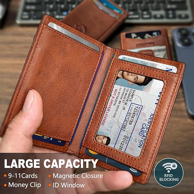 Housmai Magnetic Closure Slim Wallet with Money Clip Gift Boxed,Genuine Leather Front Pocket Wallet for Men, 3.9"x 2.10", RFID Blocking