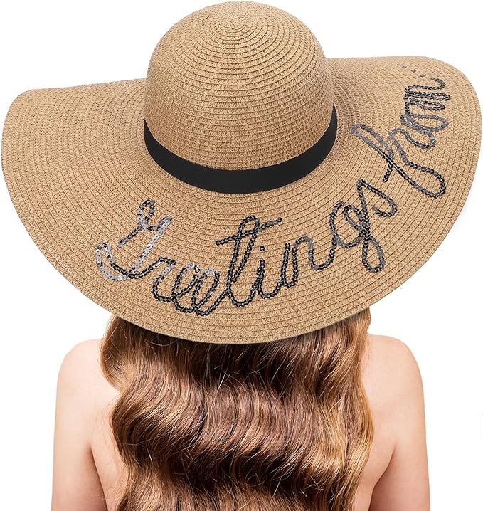 Beach Sun Hats for Women Wide Brim Straw Foldable Beach Hat UV Protection