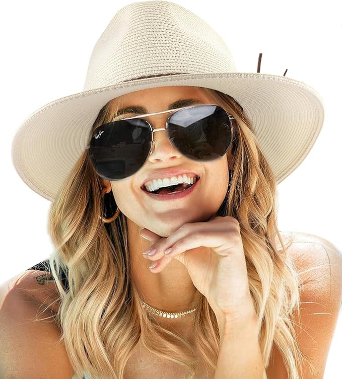 FURTALK Sun Hats for Women Summer Wide Brim UV UPF 80+ Panama Fedora Foldable Packable Straw Beach Hat