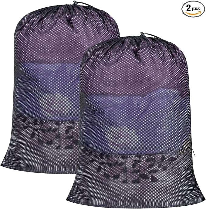 2 Pack Mesh Laundry Bags, 23 x 34 Inches Heavy Duty Mesh Laundry Bag, Large Laundry Drawstring Bag for College, Dorm, Travel, Family and Apartment Dwellers (black)