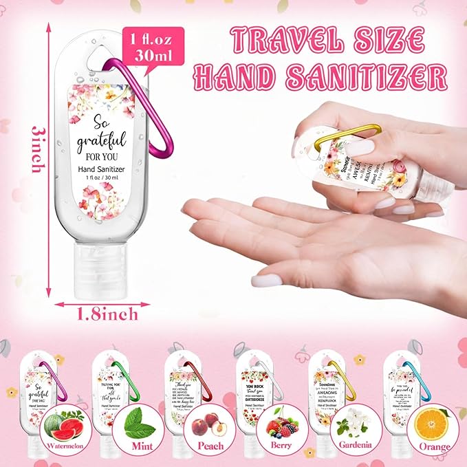 24 Pack Thank You Hand Sanitizer Keychains Bulk Christmas Mini Hand Sanitizer Travel Size Scented 1oz Appreciation Thank You Gifts for Women Coworker Teacher Nurse Team Staff Wedding Party Favors